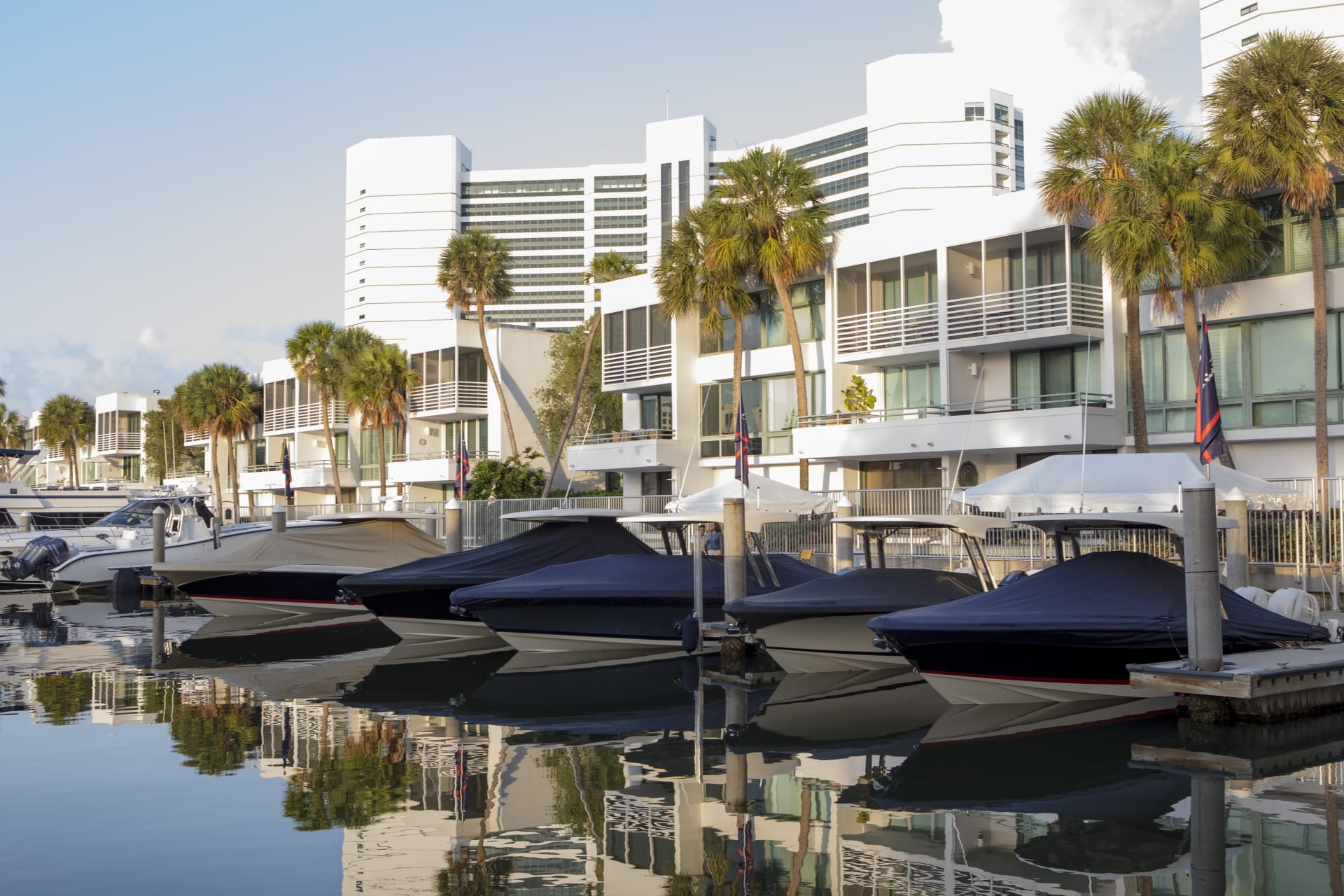 Taylor Made covers on boats in a marina